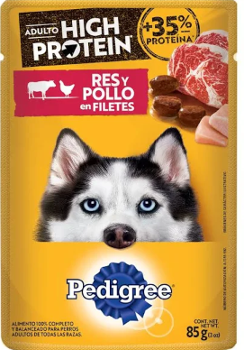 PEDIGREE ADUL POUCH RES Y POLLO EN FILETE 85G