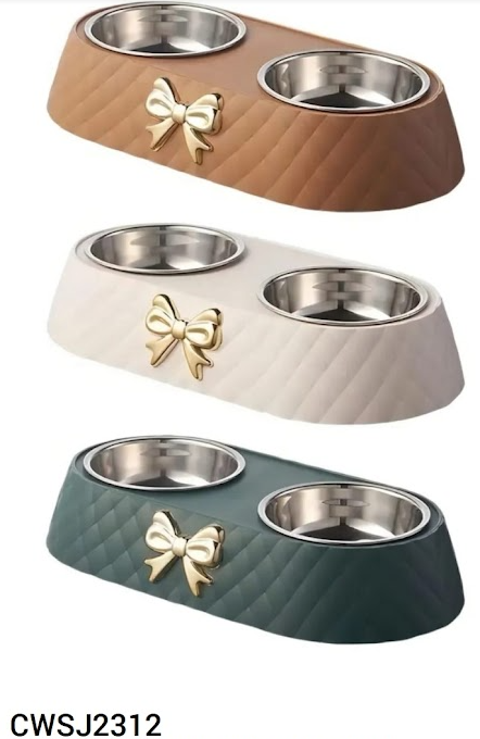 COMEDERO PLASTICO DOBLE CON MOÑO Y PLATO EN ACERO REF CWSJ2312