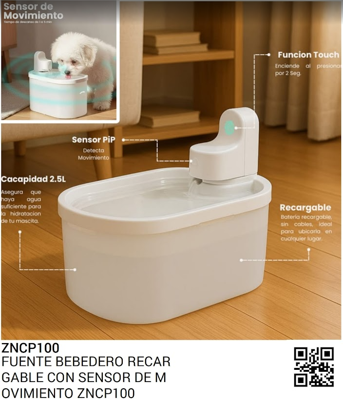 BEBEDERO FUENTE RECARGABLE CON SENSOR DE MOVIMIENTO REF ZNCP100