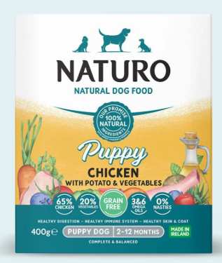 NAT PUPPY GF CHIKEN POTATO VEG TRAY 400 (REF F3DNAT4807)