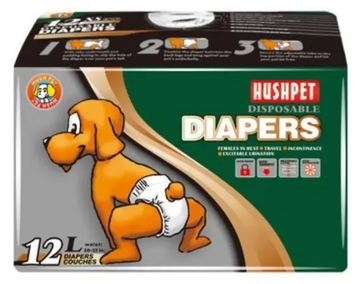 PAÑAL DESECHABLE HUSHPET X 12 UND TALLA L UND RF JPD04