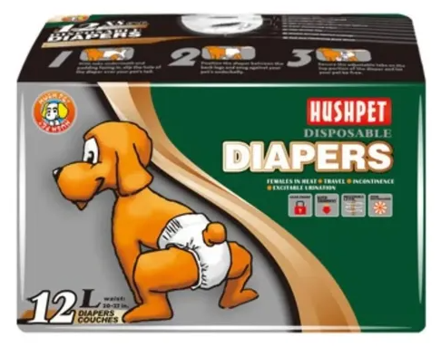 PAÑAL DESECHABLE HUSHPET X 12 UND TALLA L UND RF JPD04